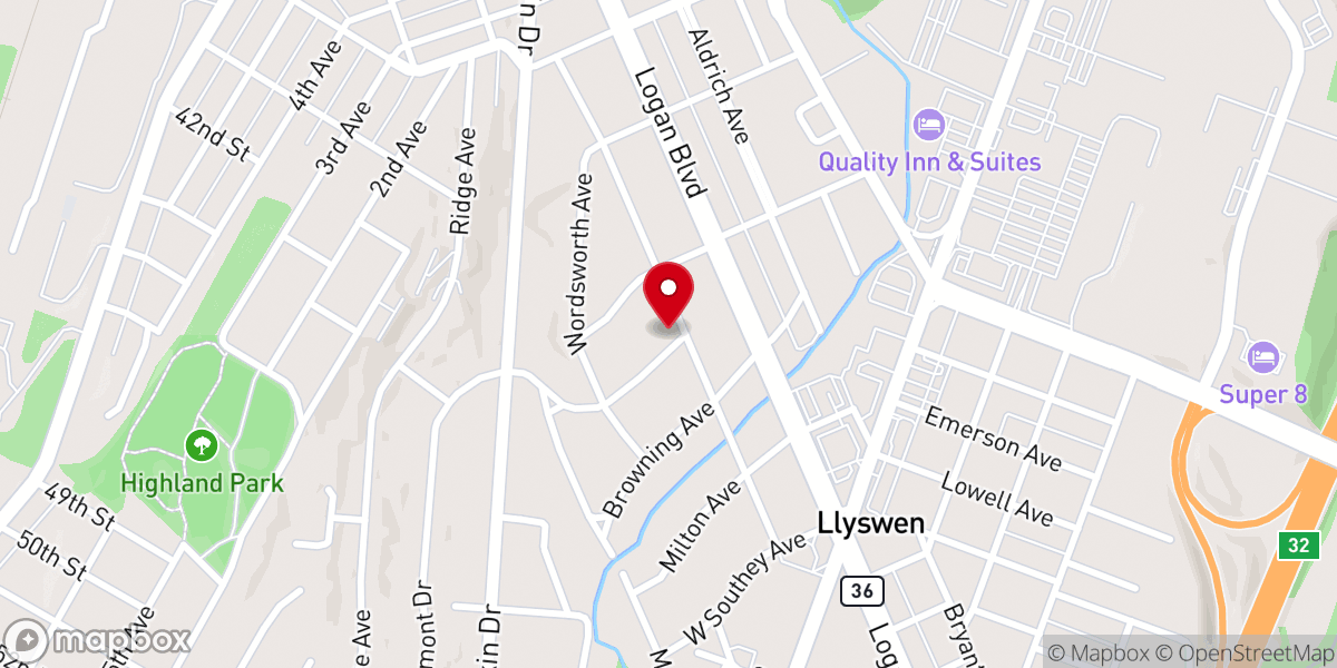 Map showing location of Llyswen United Methodist Church