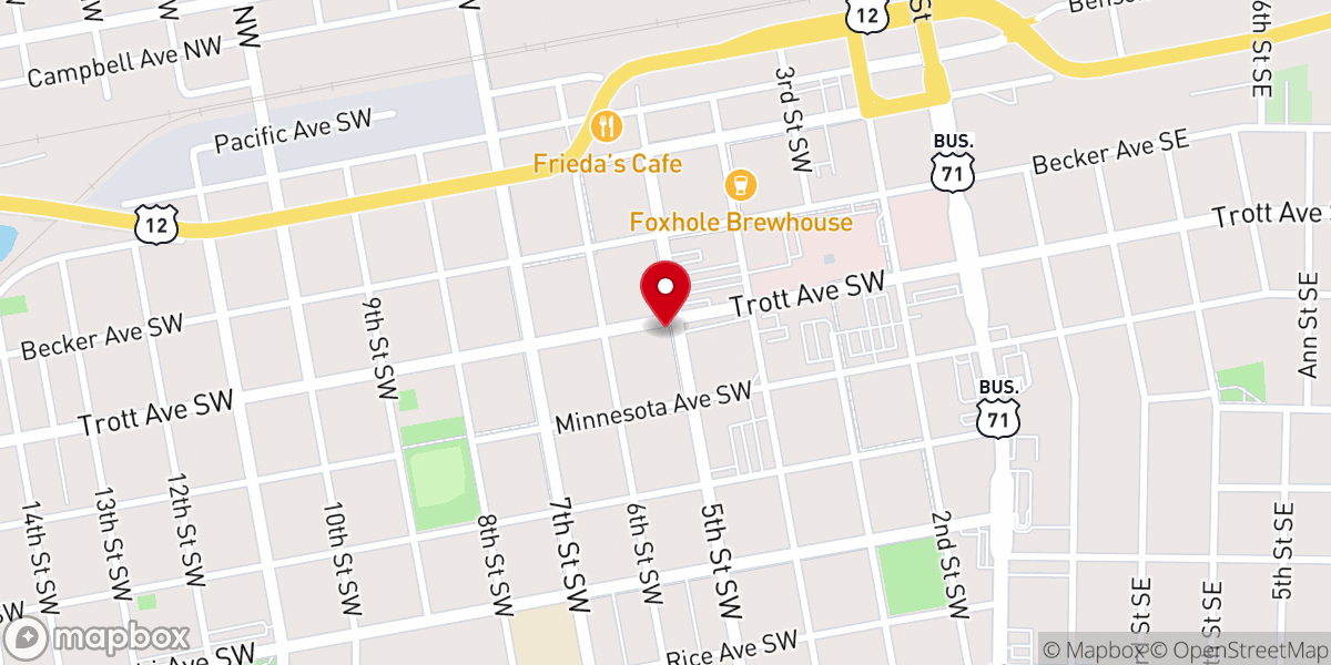 Map showing location of Unitarian Universalist Church of Willmar