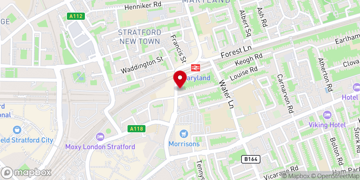 Map showing location of Central Baptist Church, Stratford