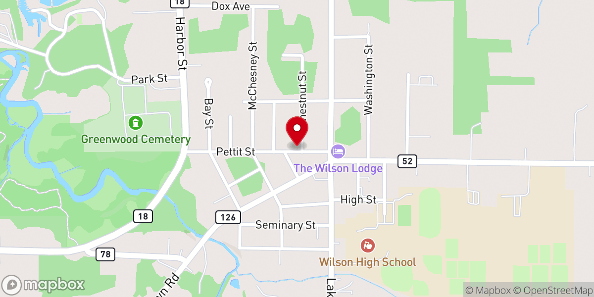 Map showing location of First Baptist Church of Wilson