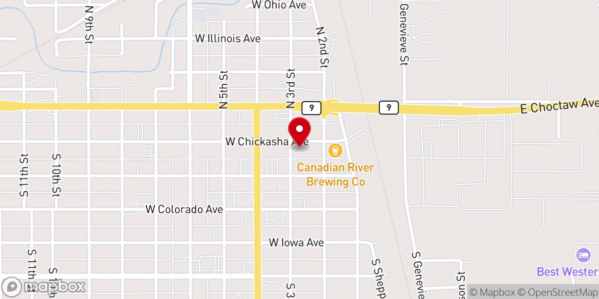 Map showing location of Chickasha Chamber of Commerce