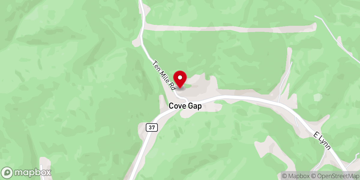 Map showing location of Cove Gap United Baptist Church