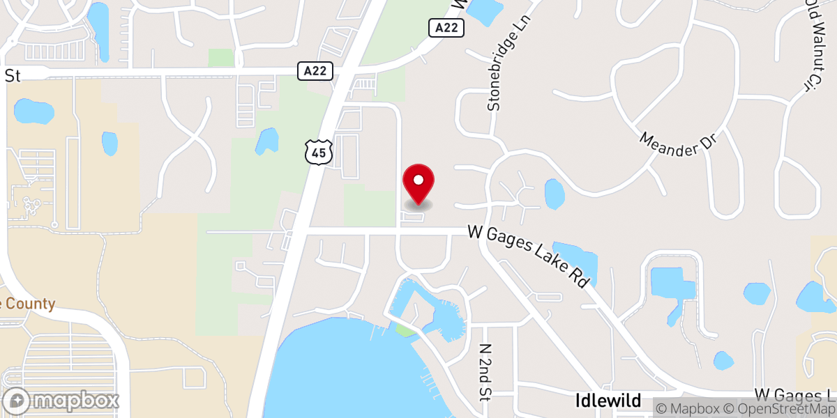 Map showing location of Gages Lake Bible Church