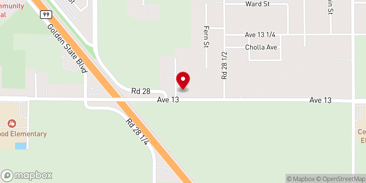 Map showing location of Kingdom Hall of Jehovah's Witnesses--Cottonwood Creek, Madera Central Spanish, & Parkwood Spanish