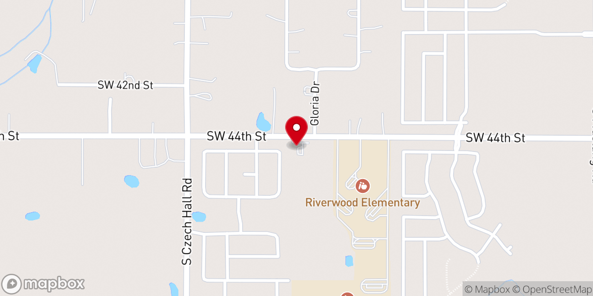 Map showing location of Mustang Church of Christ