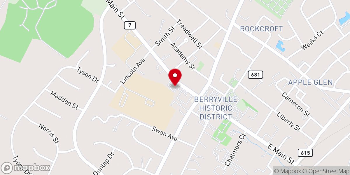 Map showing location of Berryville Presbyterian Church
