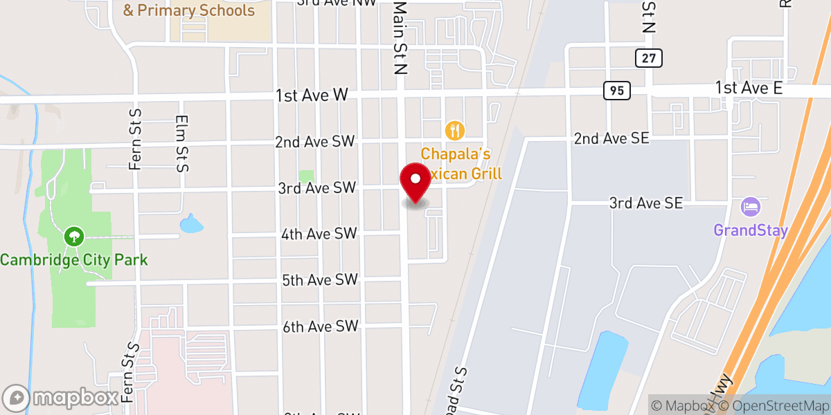 Map showing location of First Baptist Church - Isanti County Food Pantry - Food Distribution Center
