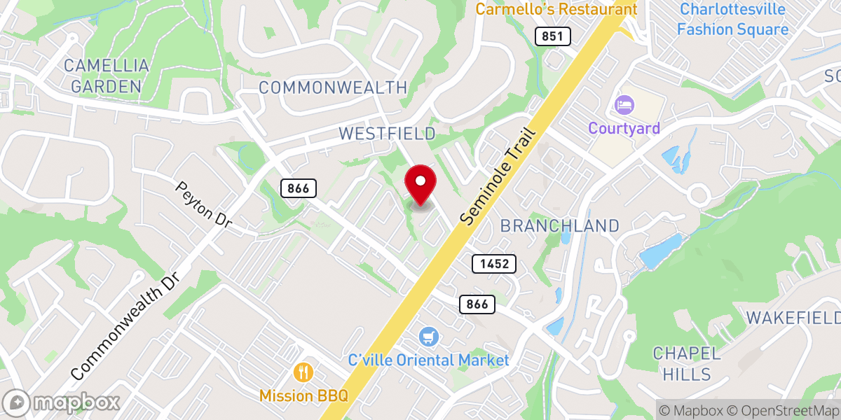 Map showing location of Center Church Charlottesville