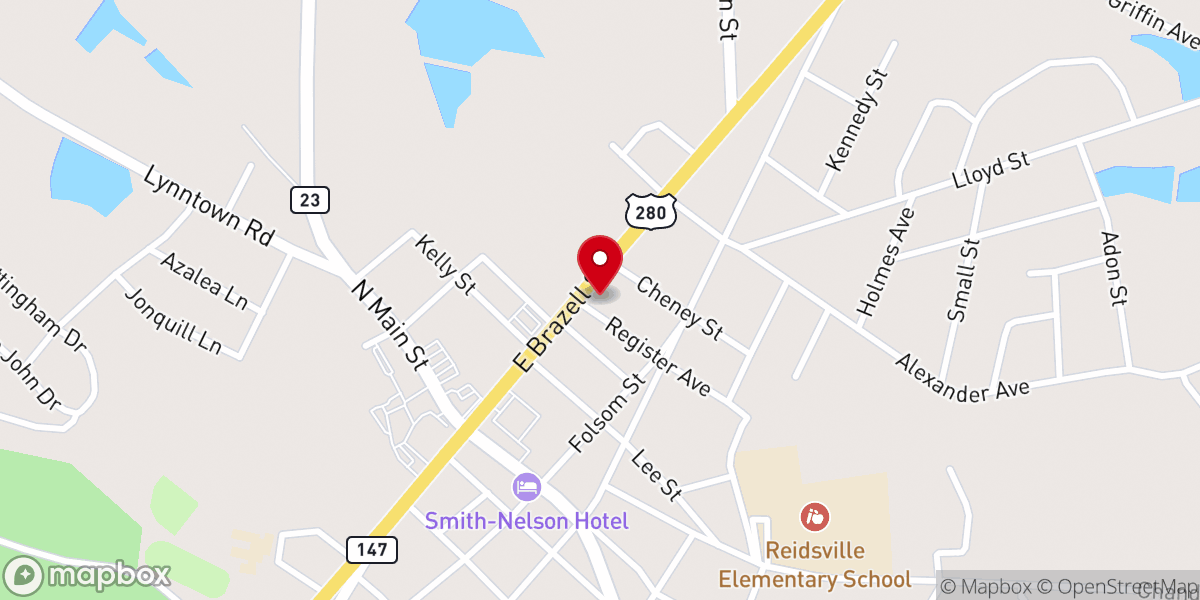 Map showing location of Reidsville Baptist Church