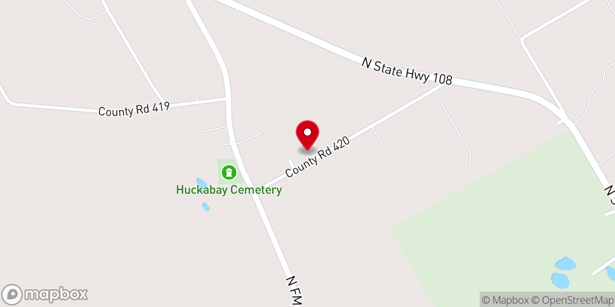 Map showing location of Huckabay Baptist Church