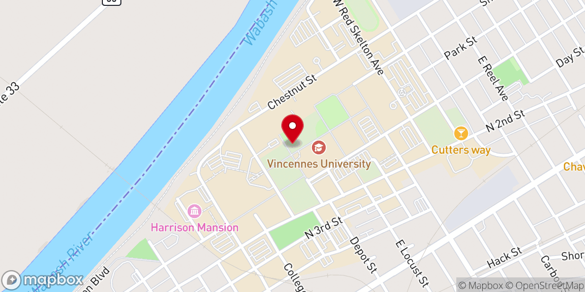Map showing location of Vincennes University