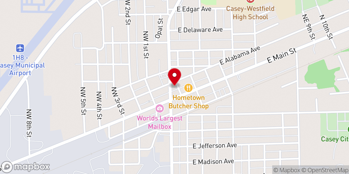 Map showing location of Casey Cumberland Presbyterian Church