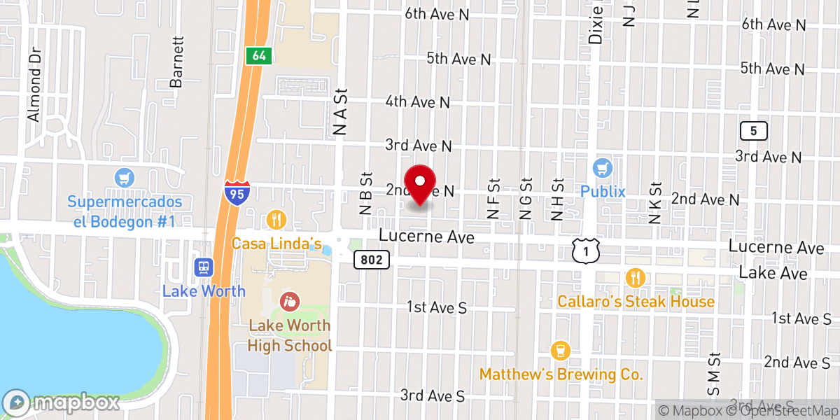 Map showing location of Lake Worth First Church of the Nazarene (LWBNaz) and La Gran Comisión Iglesia del Nazareno