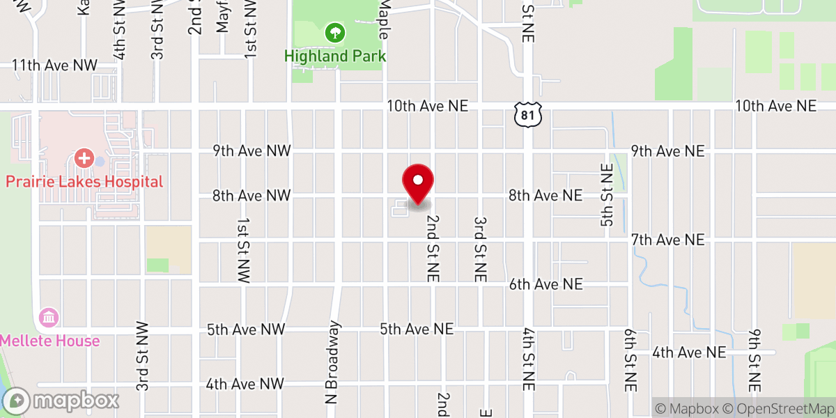 Map showing location of Mt. Olive Lutheran Church