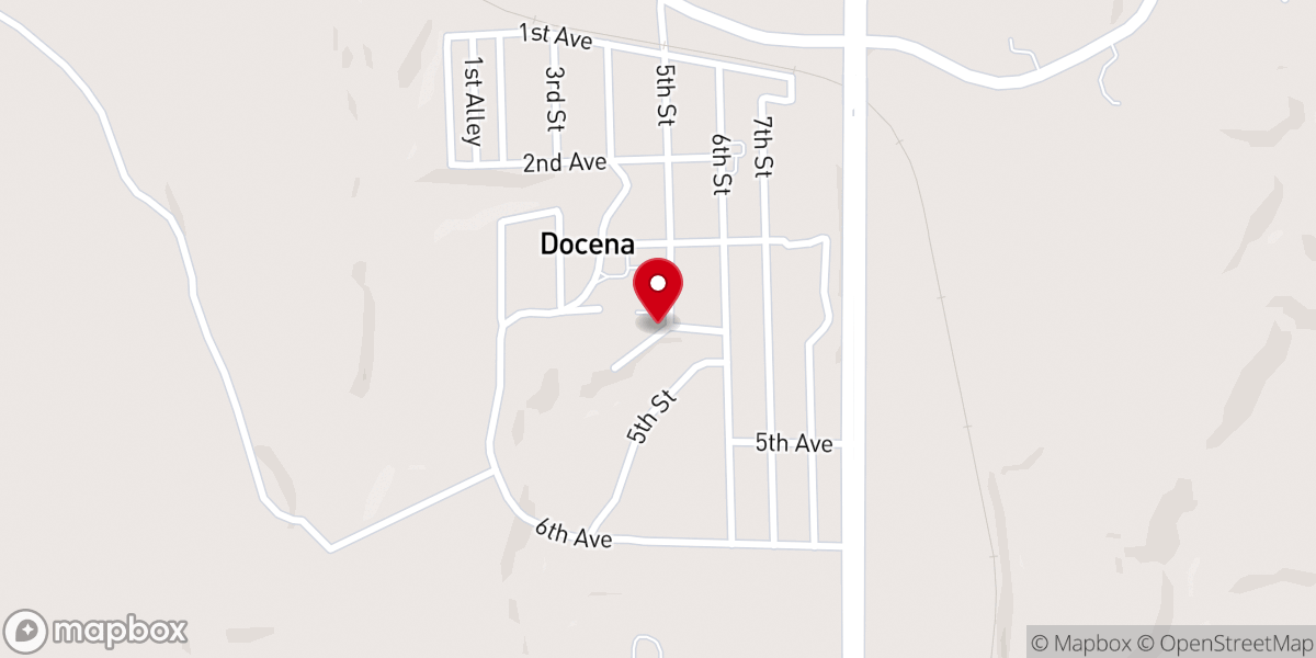 Map showing location of Docena Baptist Church