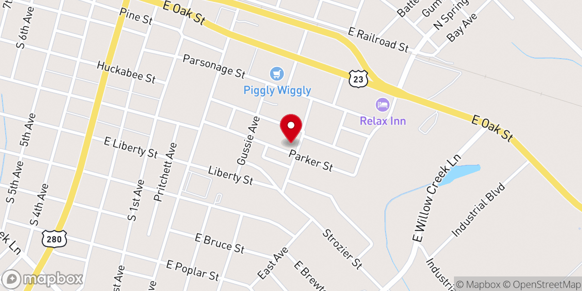 Map showing location of Southside Baptist Church-Mc Rae