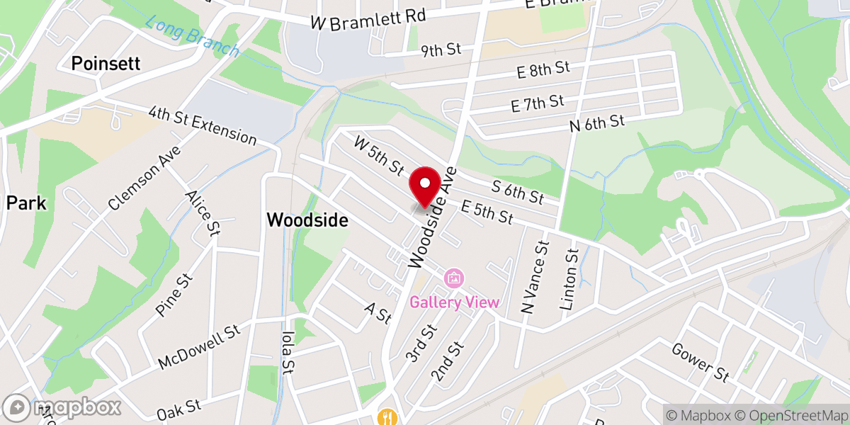Map showing location of Woodside Baptist Church