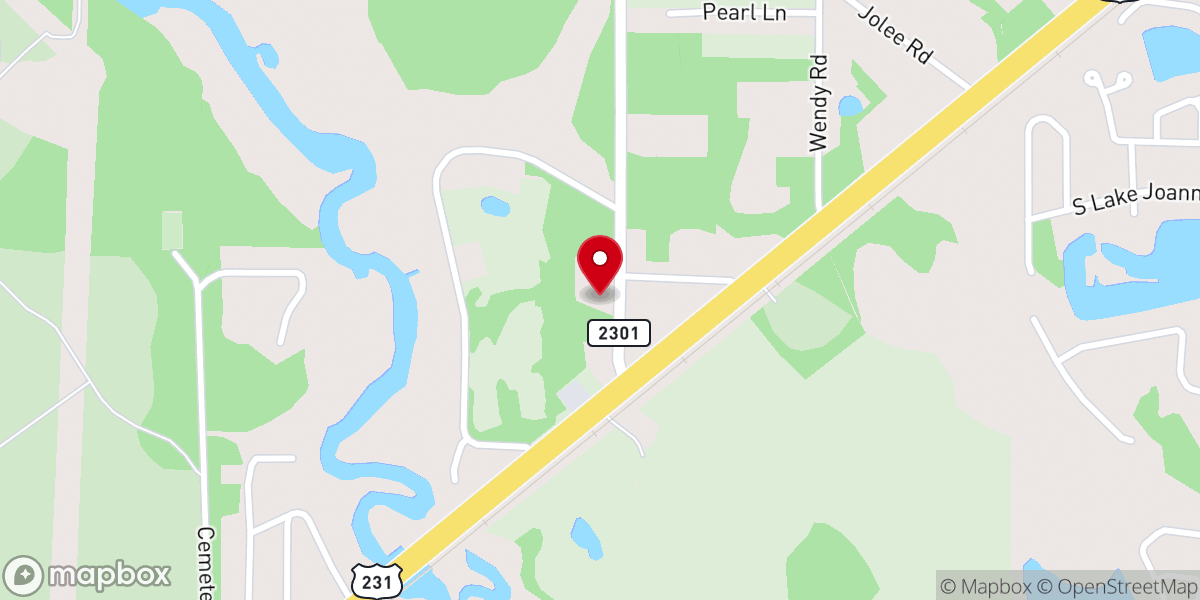 Map showing location of Bayou George Assembly of God Church