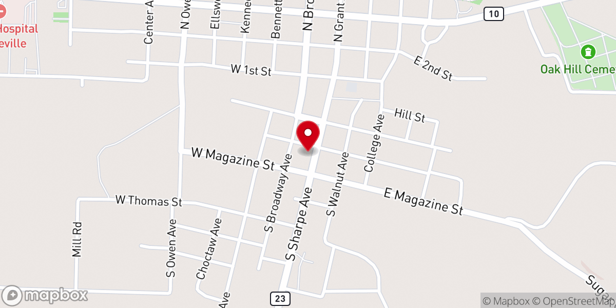 Map showing location of Booneville Cumberland Presbyterian Church