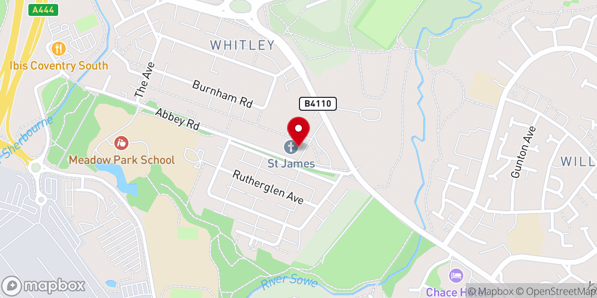 Map showing location of St. James' Parish Church, Whitley & Stonehouse.