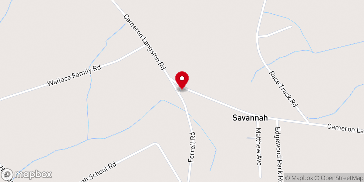 Map showing location of Savannah Free Will Baptist Church