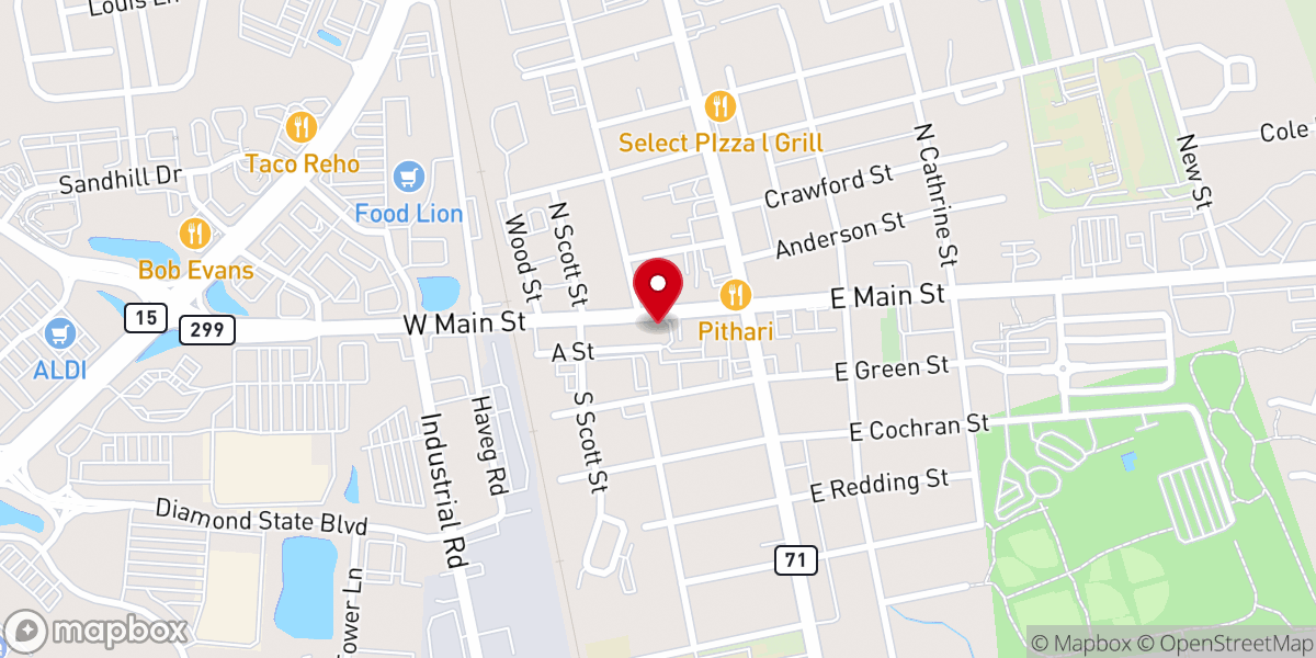 Map showing location of Church on Main