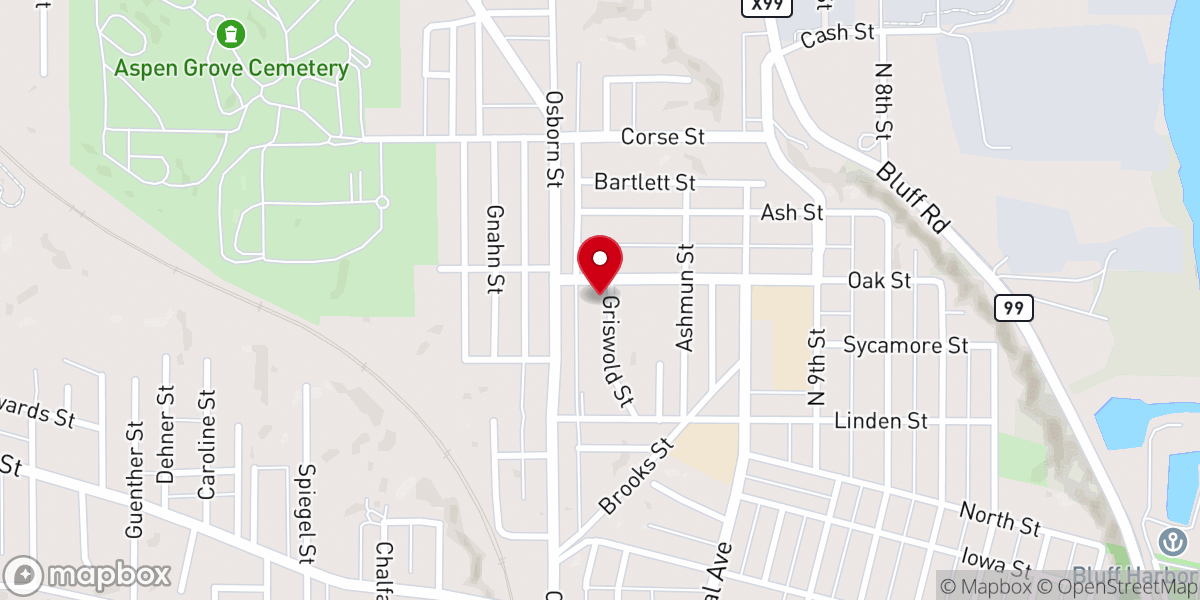 Map showing location of Oak Street Baptist Church