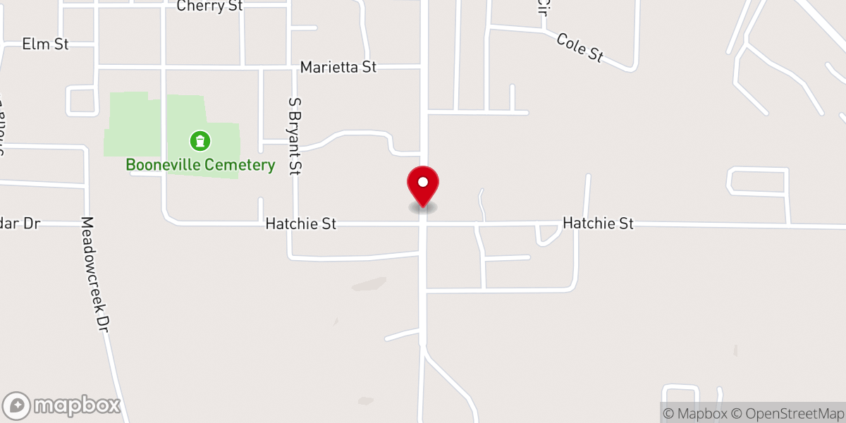 Map showing location of Booneville Church of God