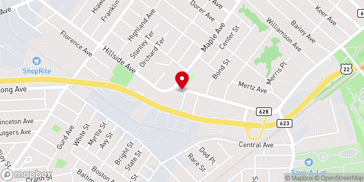 Map showing location of First Baptist Church of Hillside