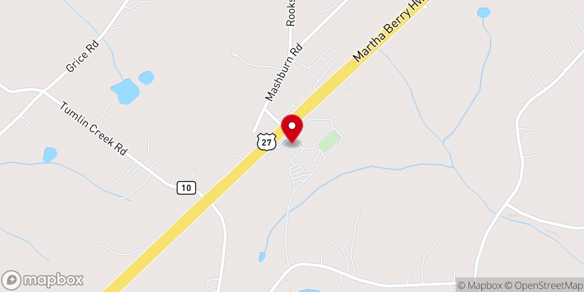 Map showing location of Roopville Road Baptist Church
