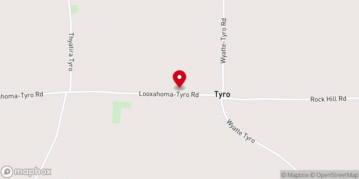Map showing location of Tyro Baptist Church