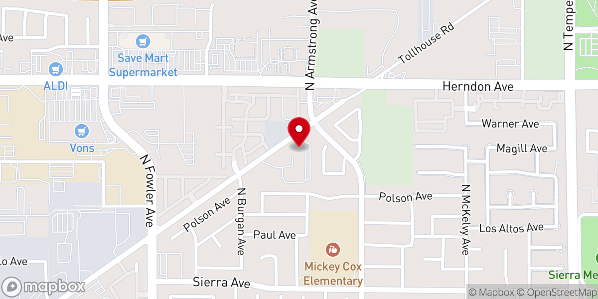 Map showing location of First Baptist Church of Clovis