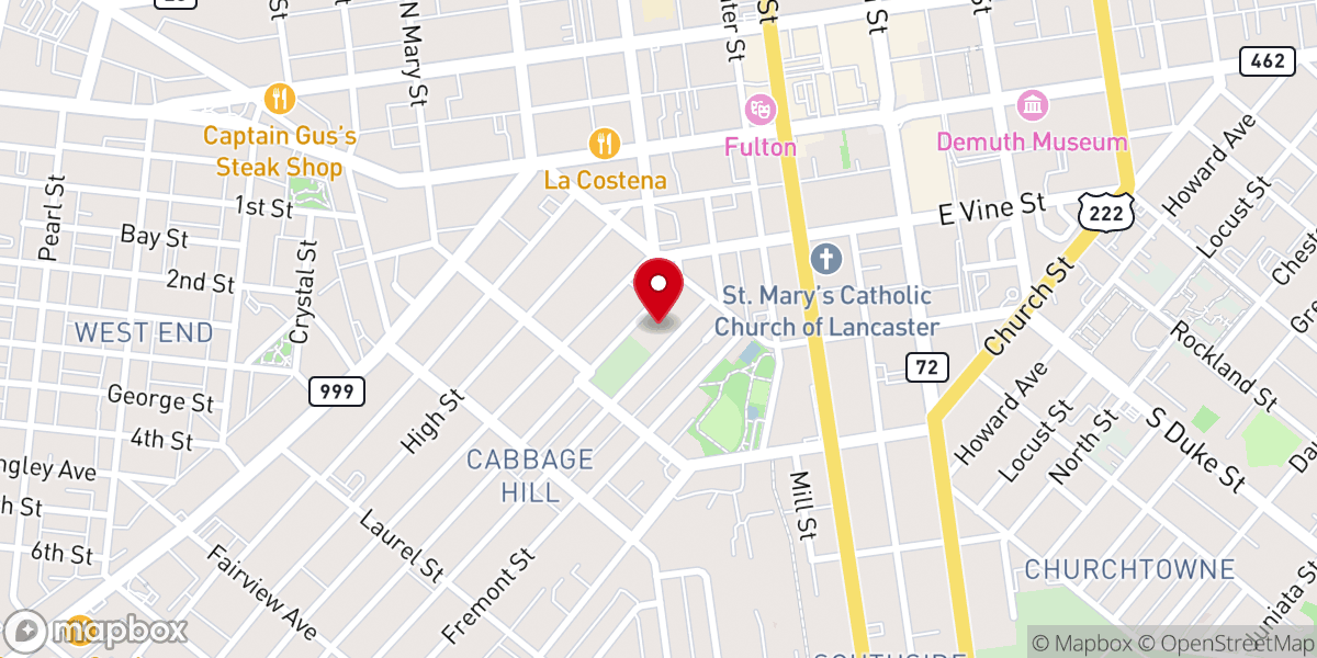 Map showing location of Lancaster Latin Mass Community