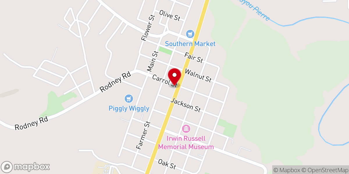 Map showing location of Port Gibson Baptist Church
