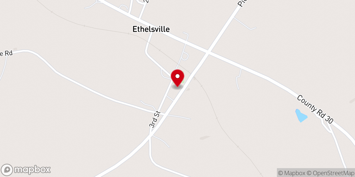 Map showing location of Ethelsville Baptist Church