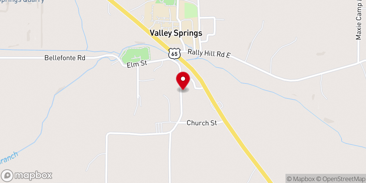 Map showing location of Valley Springs United Methodist Church