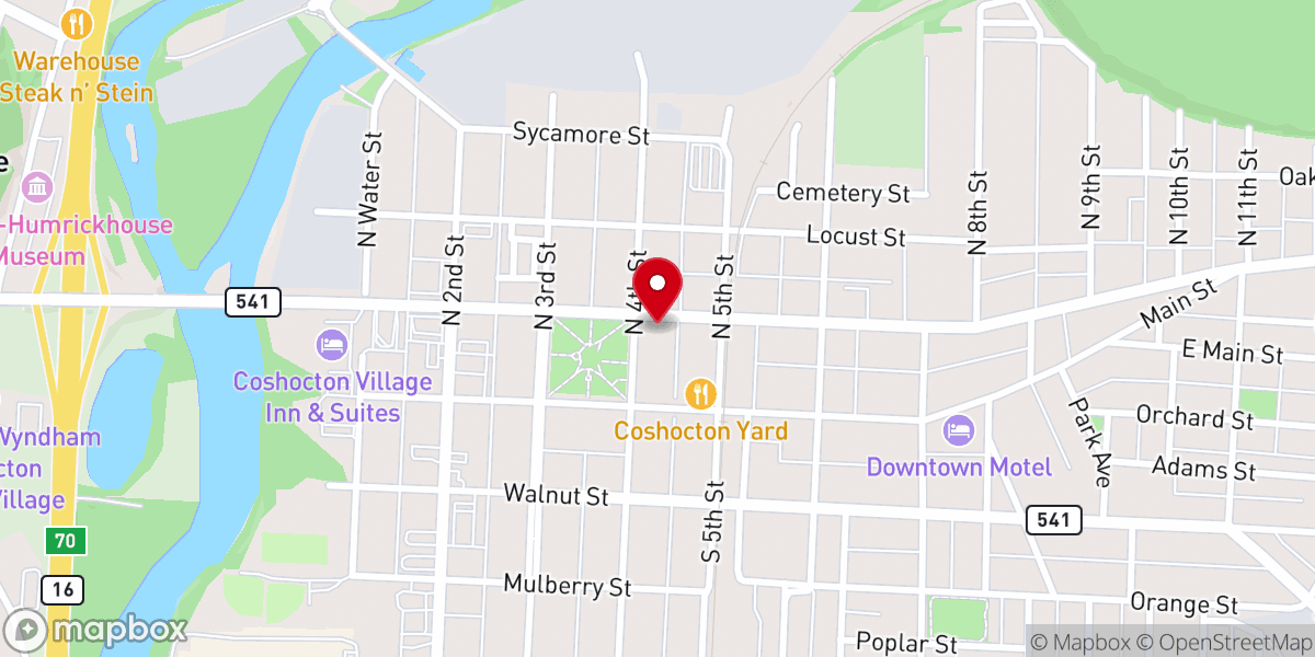Map showing location of Coshocton Presbyterian Church