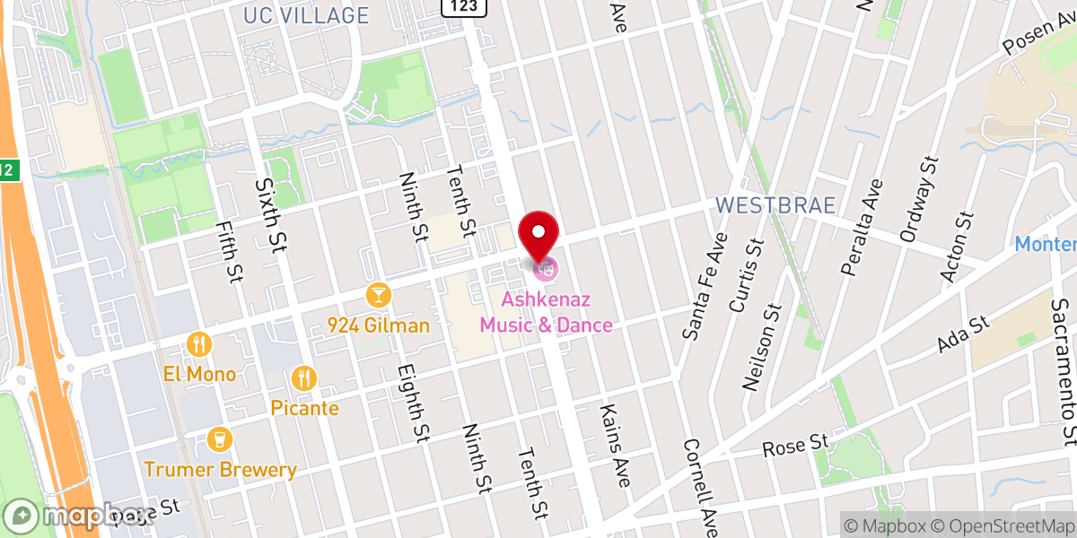Map showing location of Ashkenaz Music & Dance Community Center