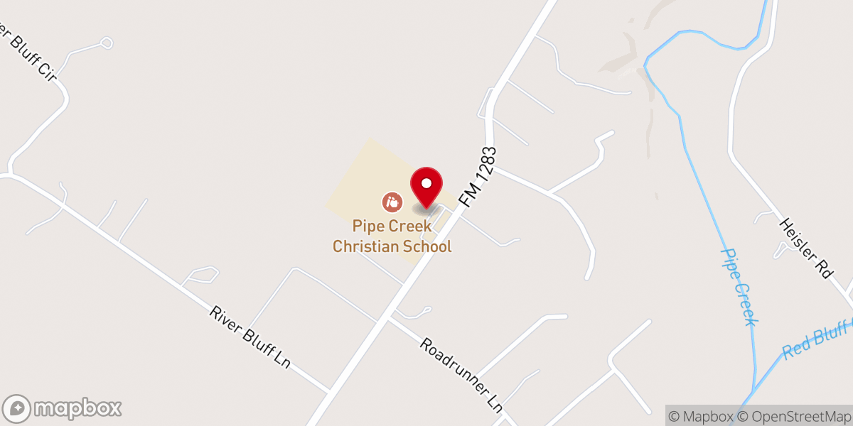 Map showing location of Pipe Creek Christian School