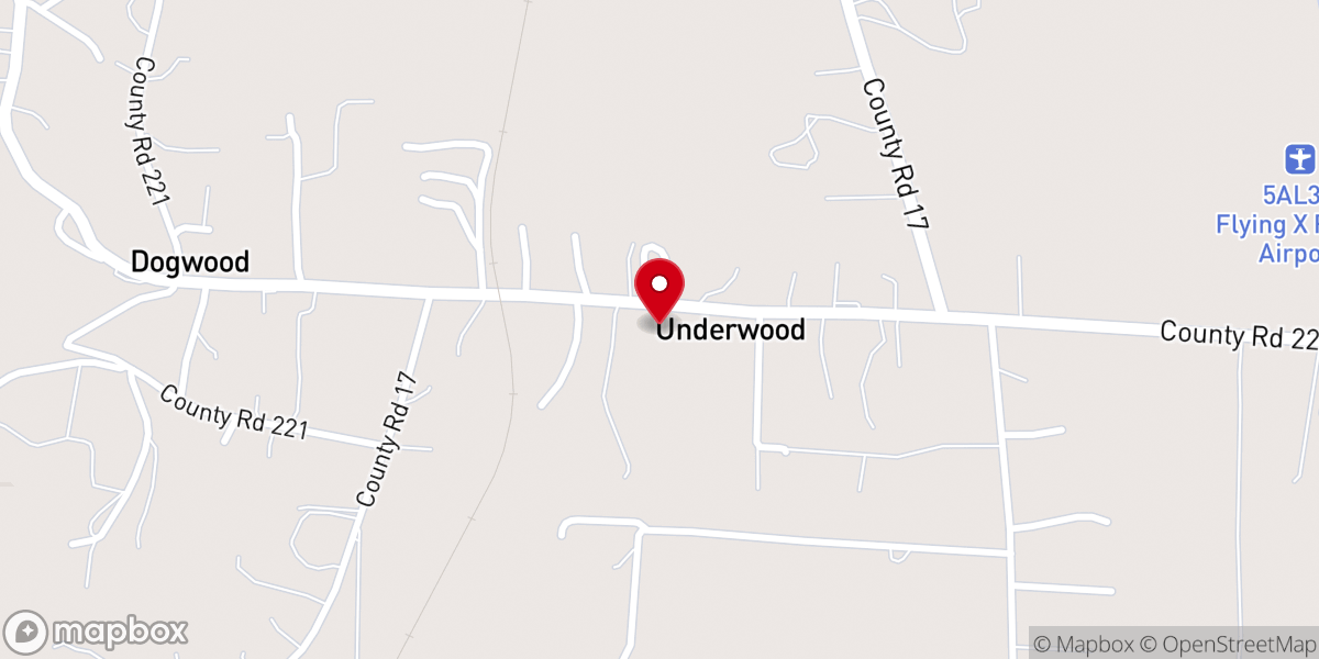 Map showing location of Underwood Baptist Church