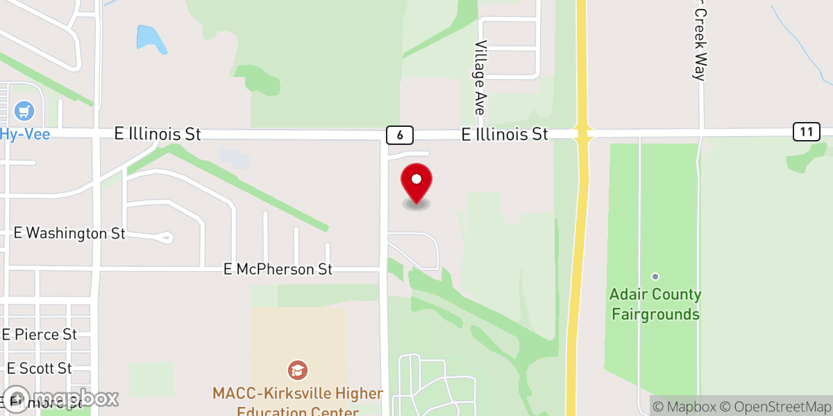 Map showing location of Kirksville Church of Christ