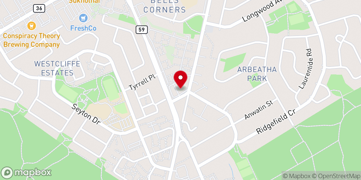 Map showing location of Bell's Corners United Church