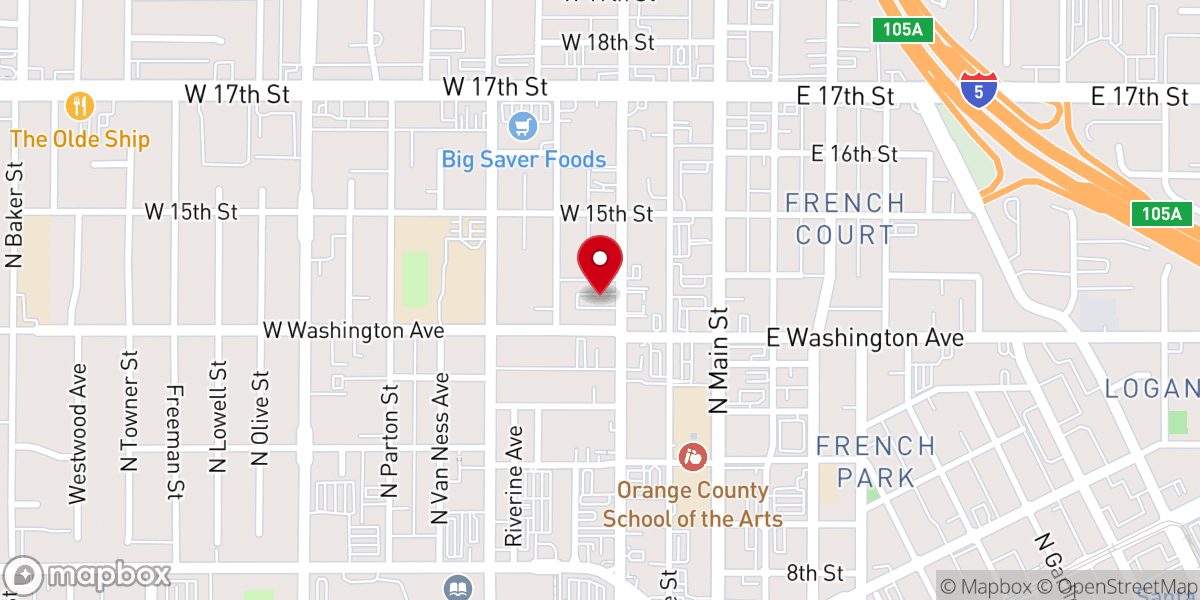 Map showing location of Santa Ana Broadway Bilingual SDA Church