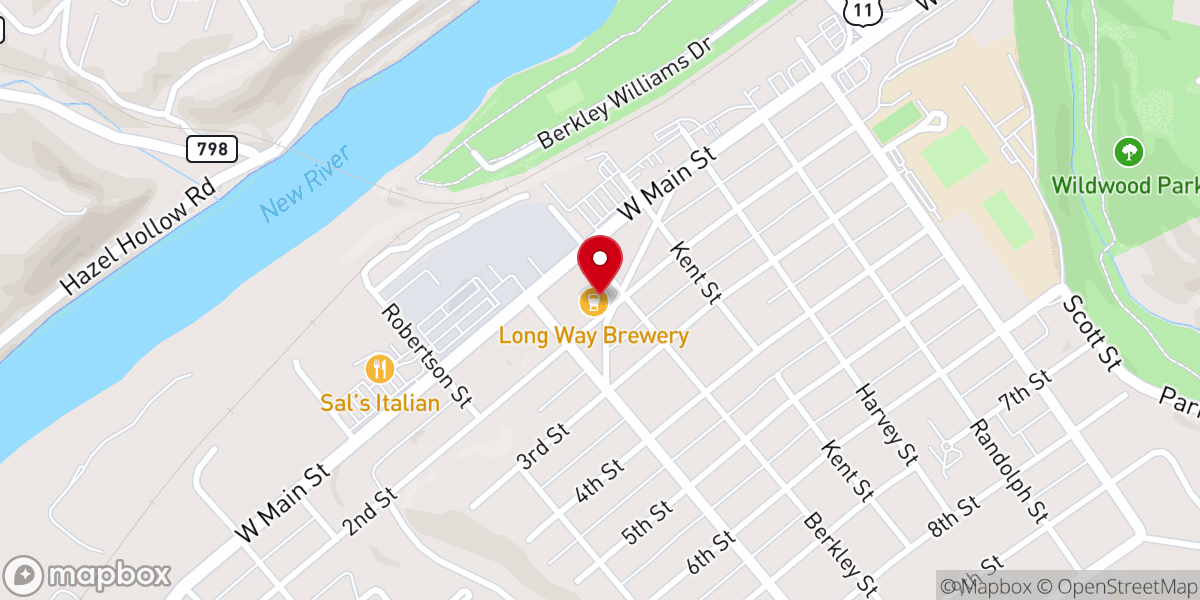 Map showing location of Long Way Brewing