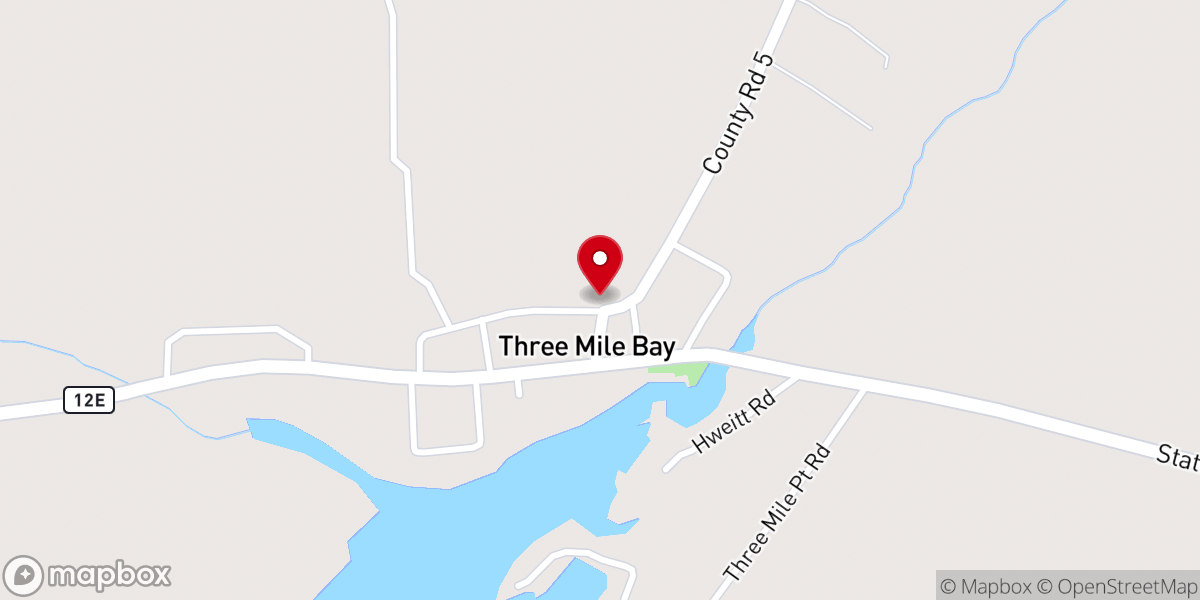 Map showing location of First Baptist Church of Three Mile Bay