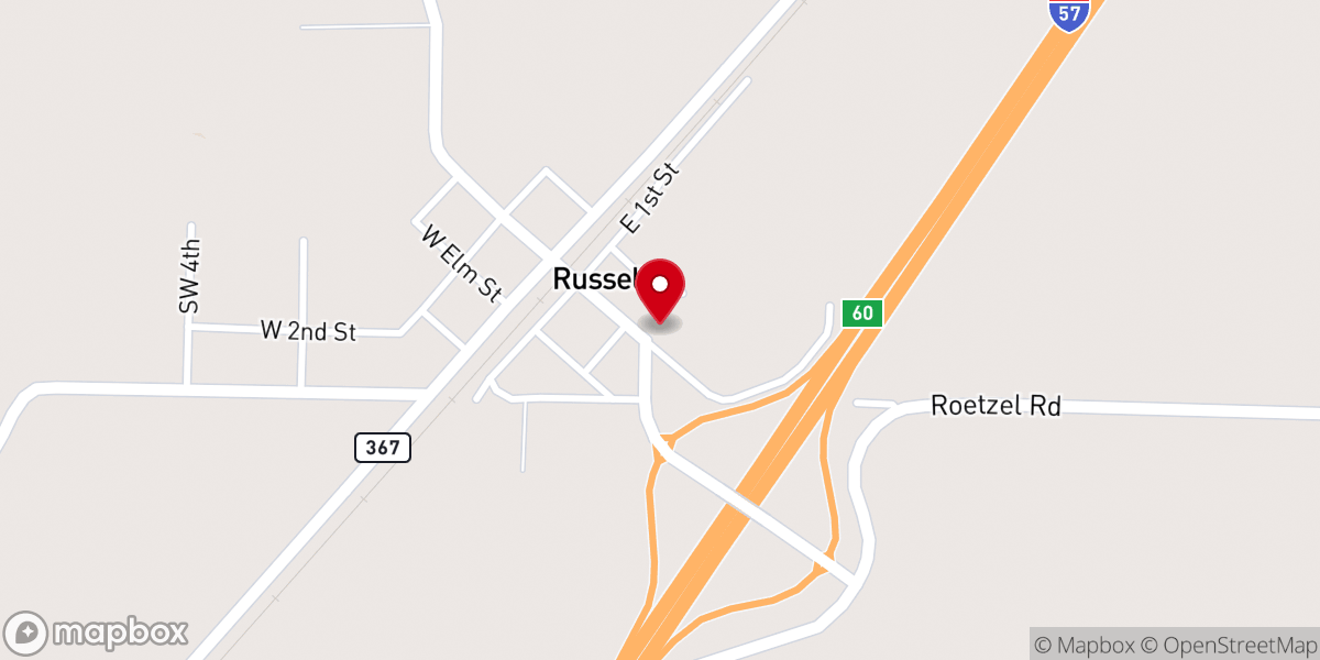 Map showing location of Russell Baptist Church
