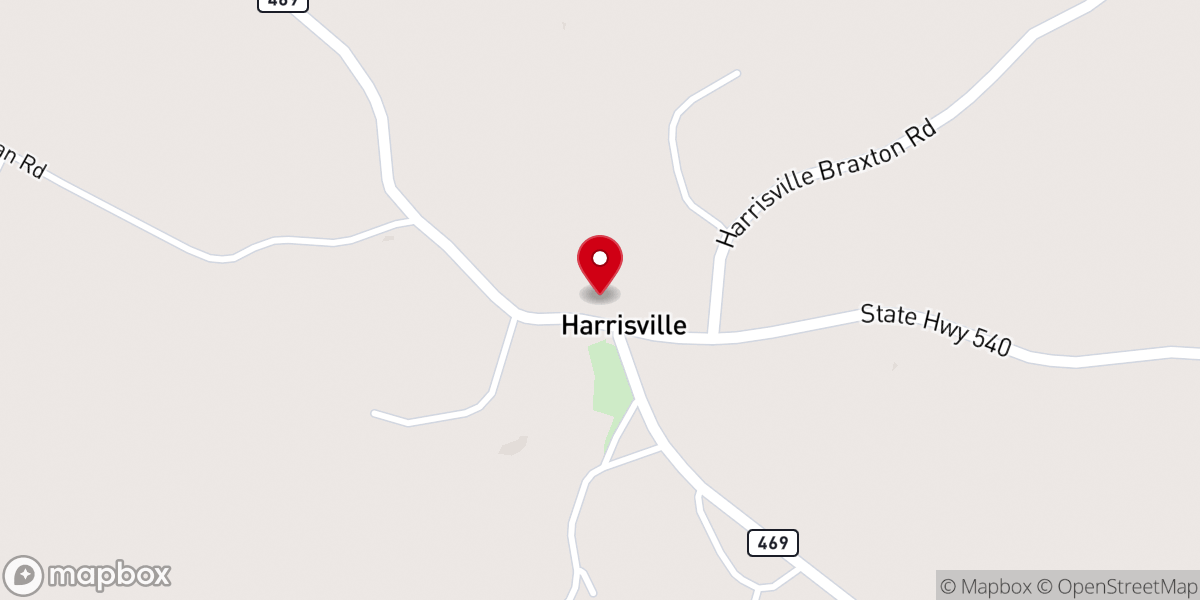Map showing location of Harrisville Baptist Church