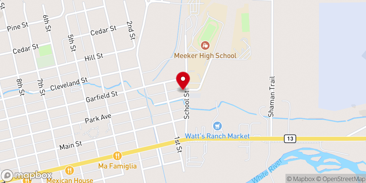 Map showing location of Meeker Christian Church