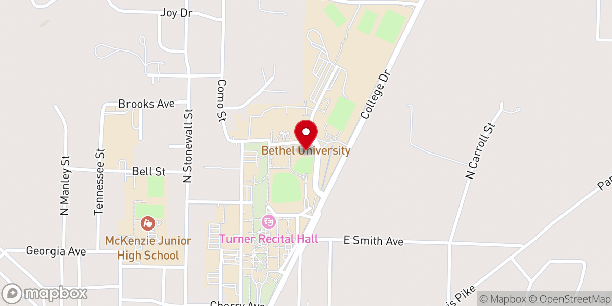Map showing location of Bethel University
