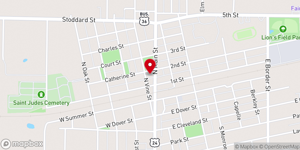 Map showing location of First Baptist Church
